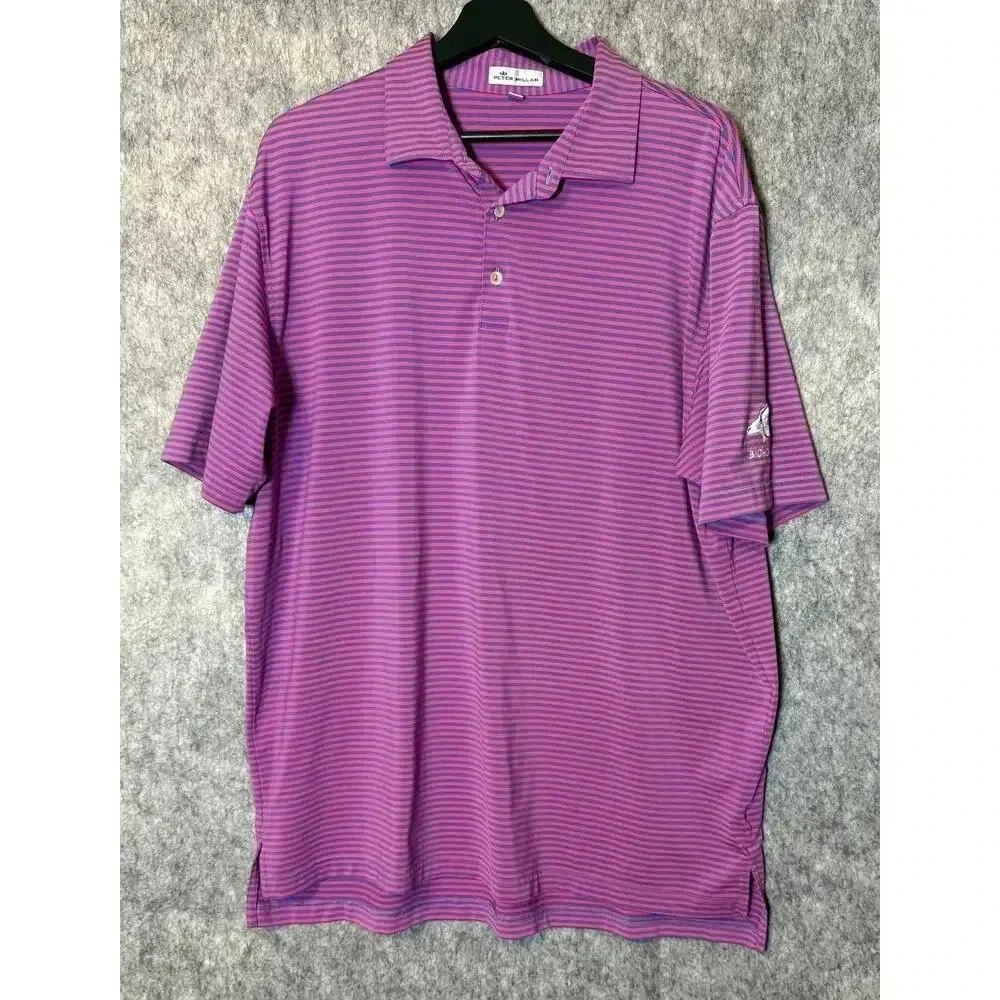 Peter Millar EUC Purple Pink Striped Mens Polo XL